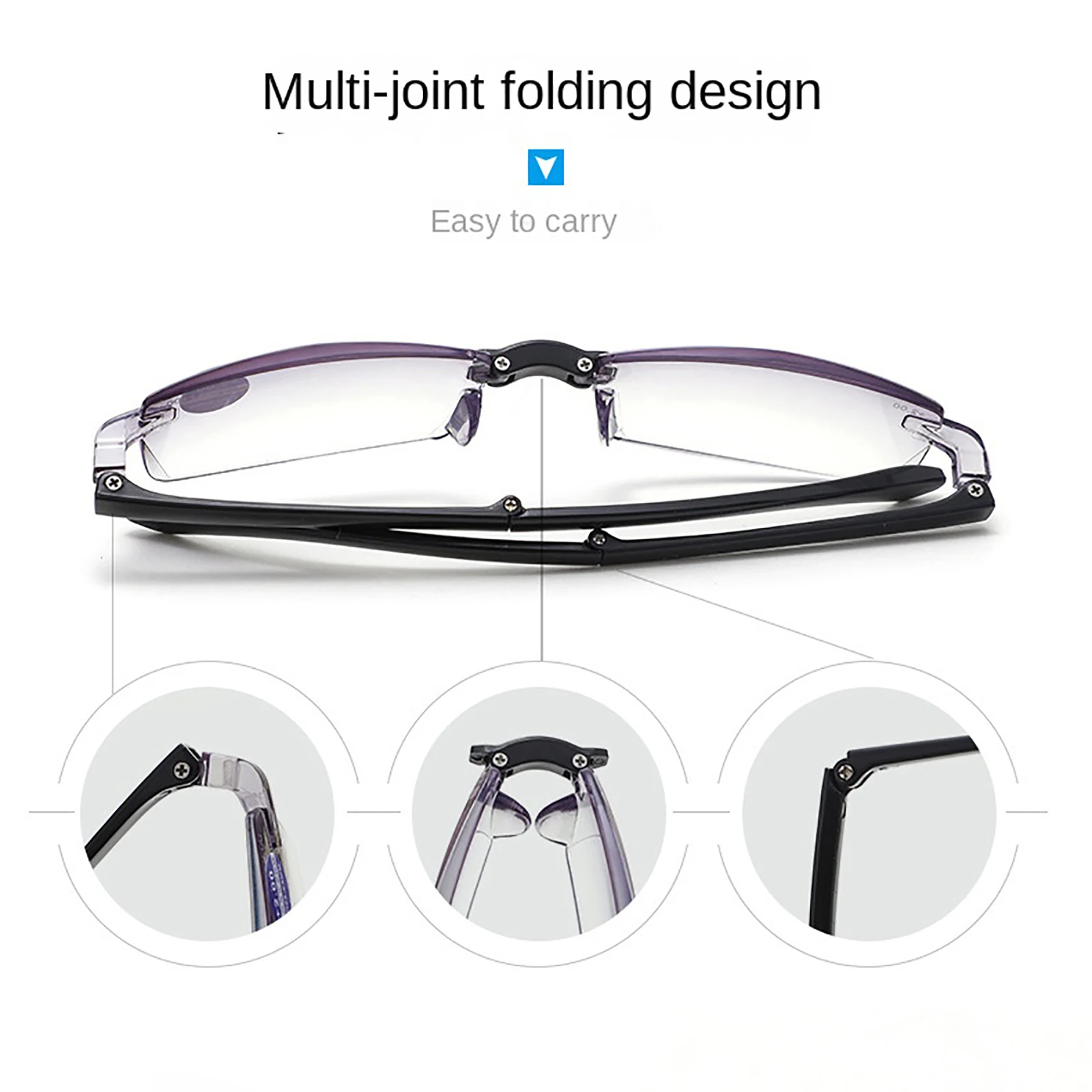 Anti - Blue Light Foldable Reading Glasses Clear Vision, Portable Case, Suitable for 45+