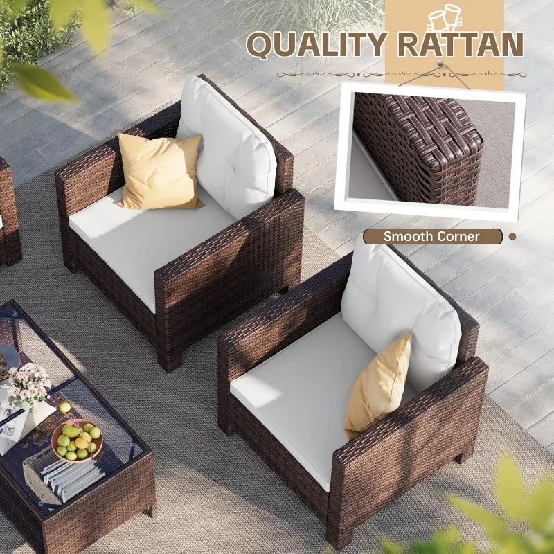 4 Pieces Patio Furniture Sets Rattan Chair Wicker Conversation Sofa Set, Outdoor Indoor Backyard Porch Garden Poolside Ba
