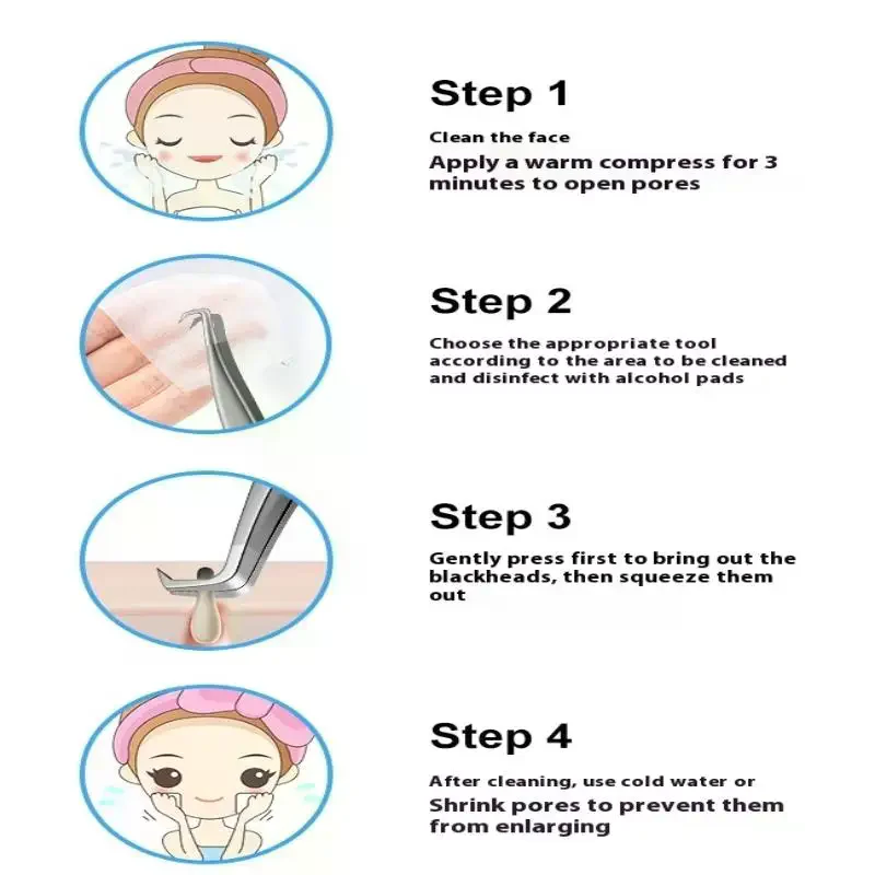 Acne Blackhead Tweezers 7-Shaped Hook Clip Facial Beauty Remove Acne Needle Tools For Skin Care