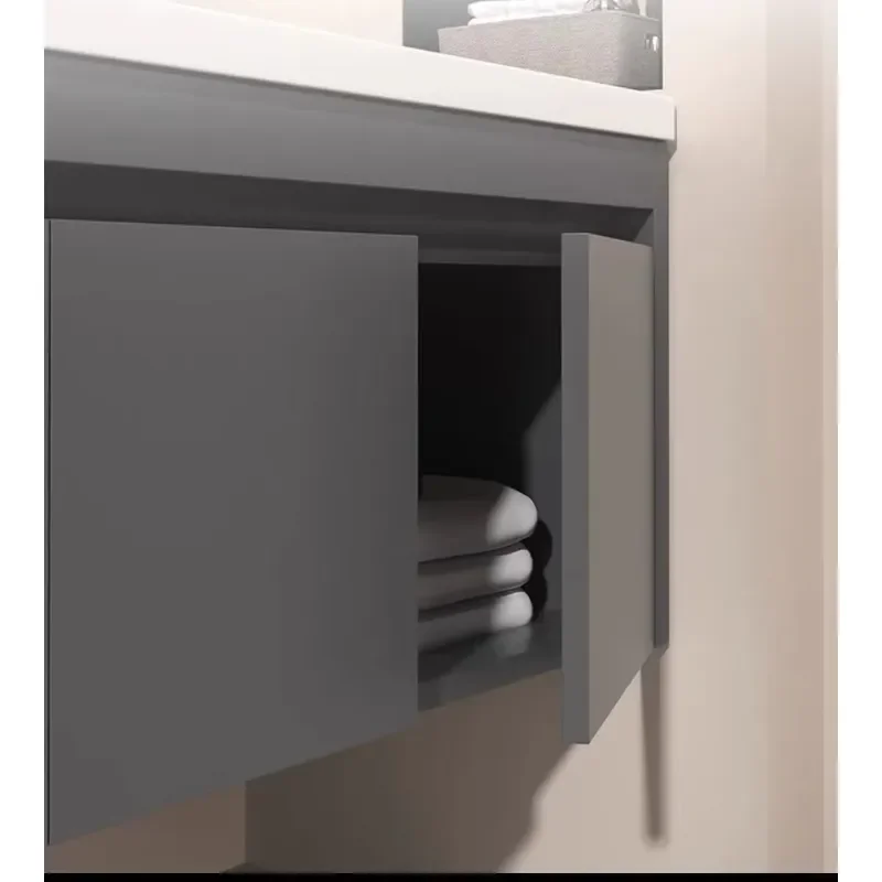 STLF Wholesale Space Aluminum Alloy Ceramic Integrated Sink Rock Slabsmart Bathroom Vanity Mirror Washbasin Bathroom Cabinet