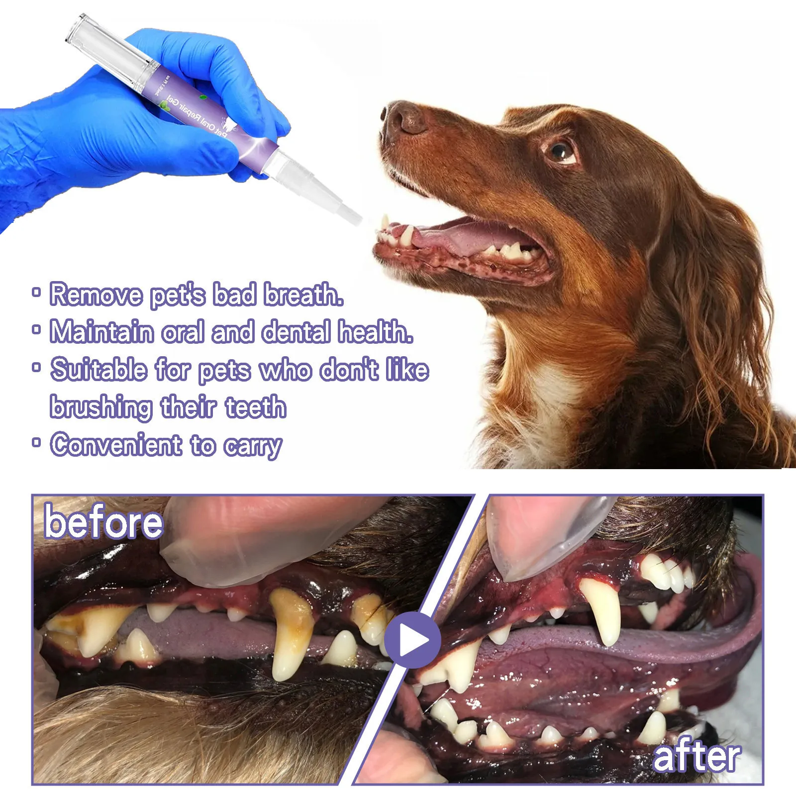 3ml Pet Oral Gel Cleaning Dog Cat Teeth, Bad Breath, For Tartar, No Need To Brush Teeth, Pet Breath Freshener Gel Care Cleaner