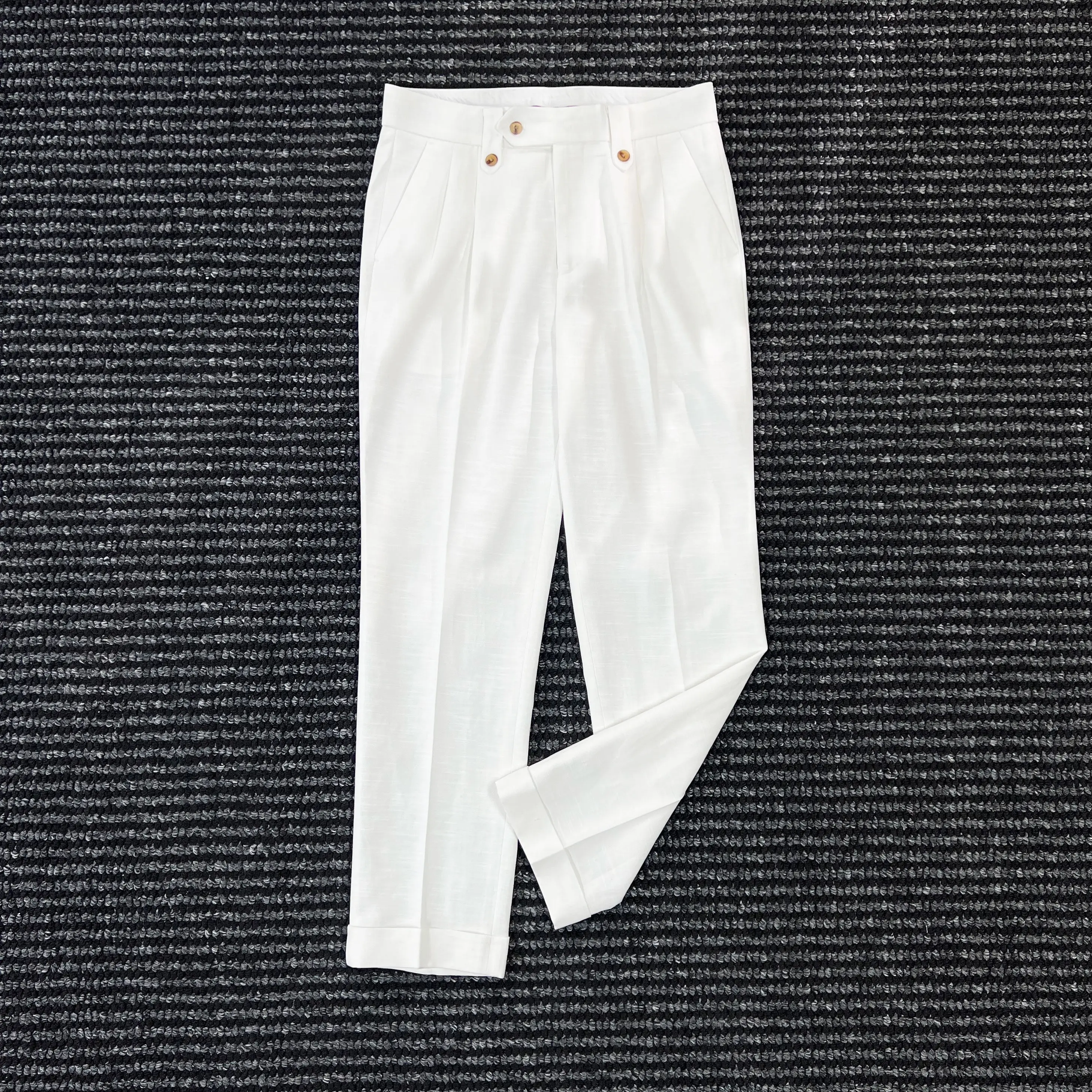 

Мужские брюки прямого кроя из хлопка и льна, белые, легкие, дышащие, летние, класса люкс, в стиле haute couture.