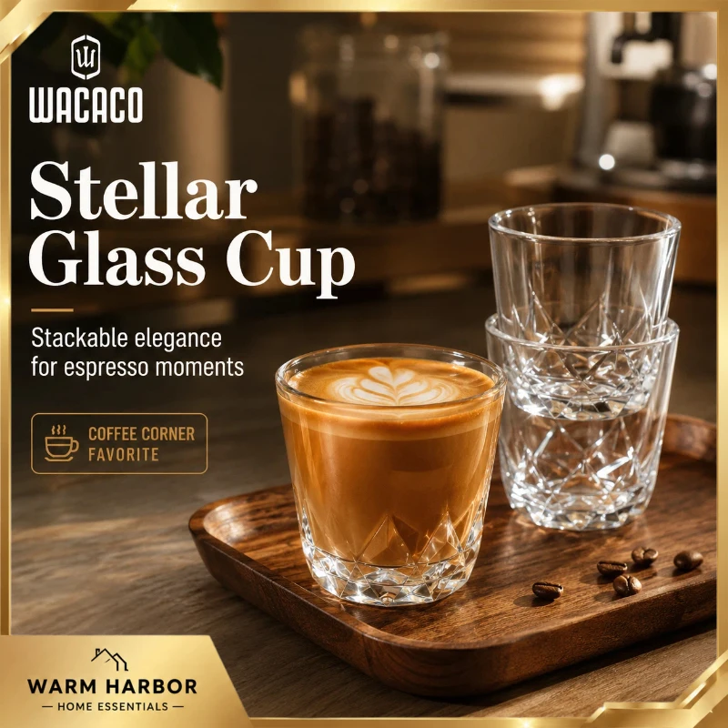 Wacaco Stellar Espresso Glass Cup Stackable Coffee Cup Latte Glass Home Cafe Barista Drinkware Modern Tableware Coffee Lovers