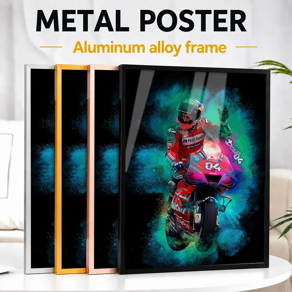 Andrea Dovizioso MotoGP Framed Aluminum Metal Poster Customized Photo Colorful Pop Style Wall Art For Garage Unique Rider Gift