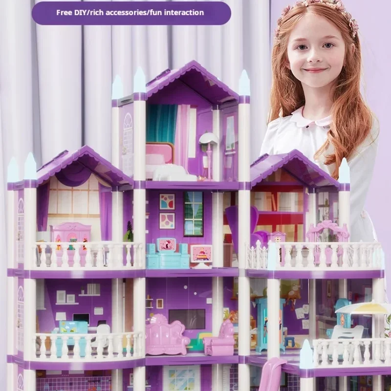 16-kamer DIY grote villa poppenhuisset speelhuis monteren simulatie meubilair slaapkamer keuken kinderen educatief speelgoed meisje geschenken