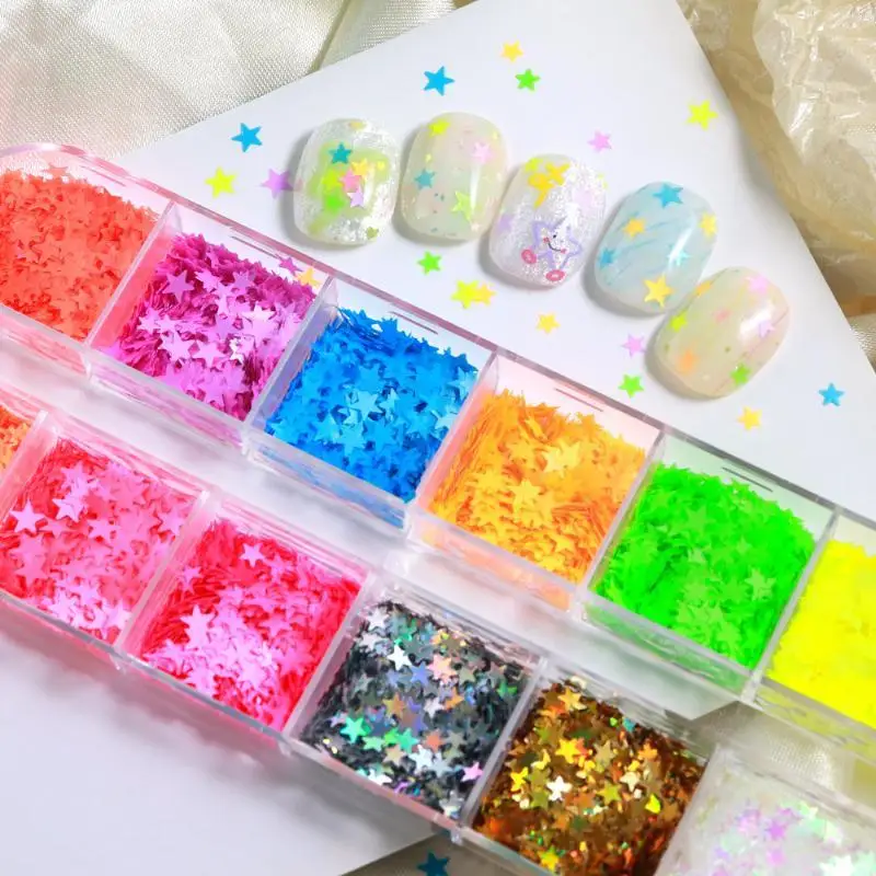 12 Grids Y2K Mini Star Nail Sequins Glitter Flakes Sparkle Manicure Accessories for Wedding Nail Art DIY