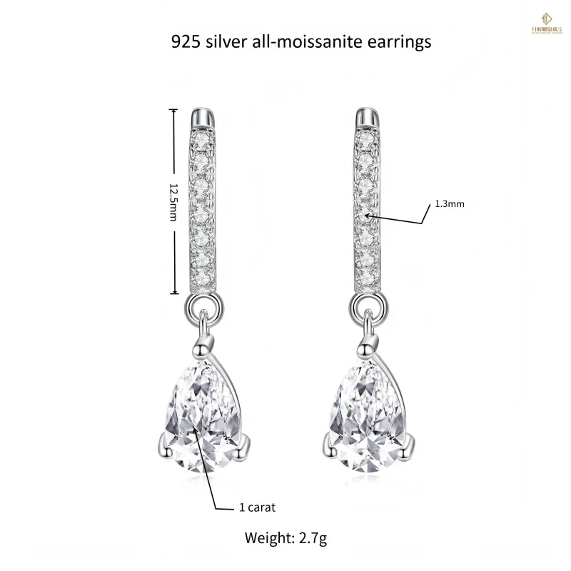 Wholesale Bulk Platinum Plated 925 Sterling Silver Moissanite Drop Earrings  1CT Pear Cut Moissanite Tassel Women's Anniversary view 5