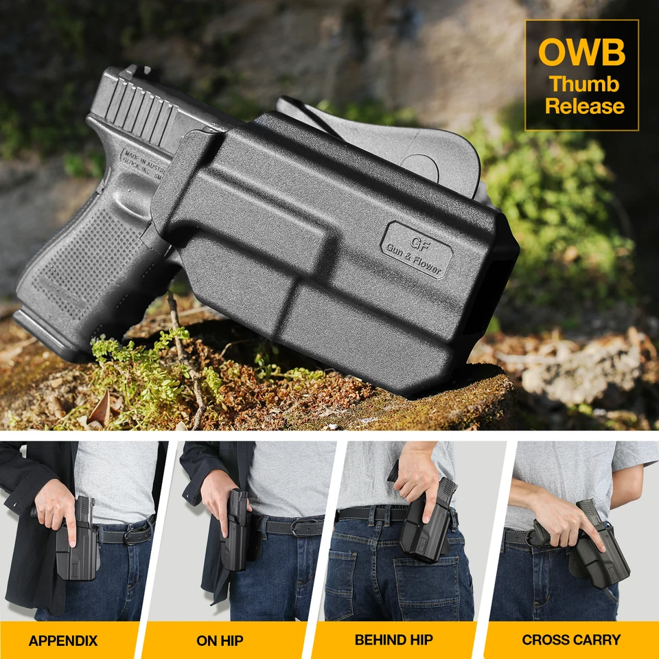 (安全機能付き)ローマン用ホルスター グロック G19 19X 23 32 44 45 用、OWB ホルスター、レベル II 保持