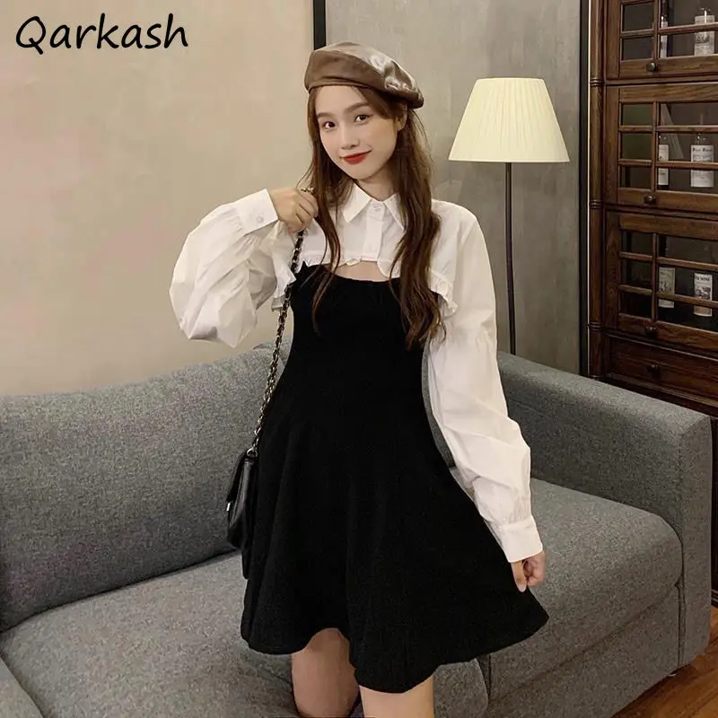 Sukienki Damskie Letnie Długie Rękawy Czysty Kolor Mini Ulzzang Crop Top Design Moda Panie Slim Gorąca Wyprzedaż Retro Impreza Ins Nowo