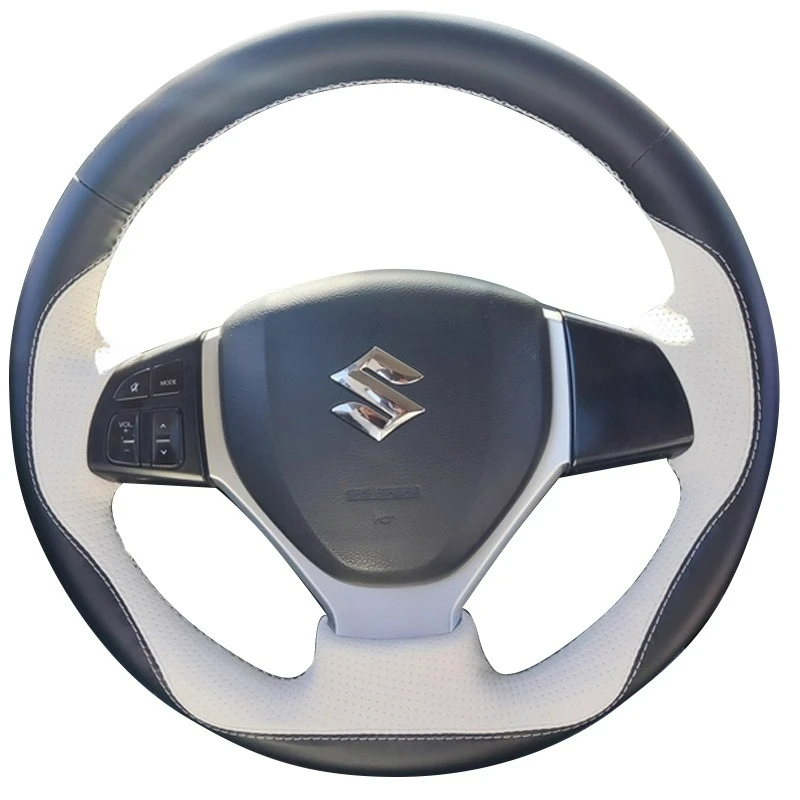 

Для Suzuki Vitara 2019 Escudo LY 4-го поколения 2016-2018, сшитый вручную, черный, белый цвет, нескользящий чехол на руль автомобиля из натуральной кожи