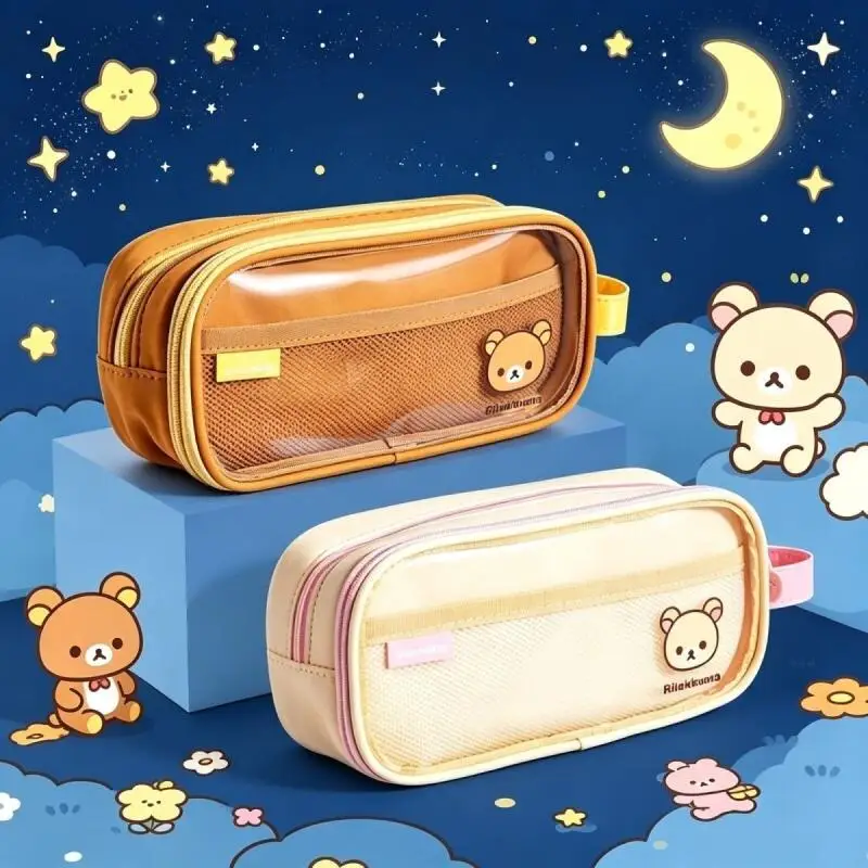 Japan Anime Rilakkuma Brown Pvc Transparent Waterproof Pencil Case Pencil Eraser Compartmentalized Storage Friend's Holiday Gift - view 6