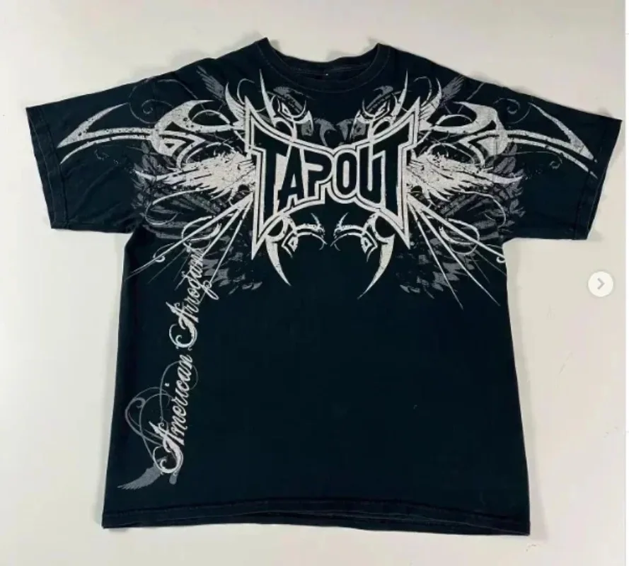 Street Fashion Tapout T-Shirt Y 2K Heren Hiphop Brief Patroon Bedrukt Grote Kleding Harajuku Ronde Hals Top Met Korte Mouwen