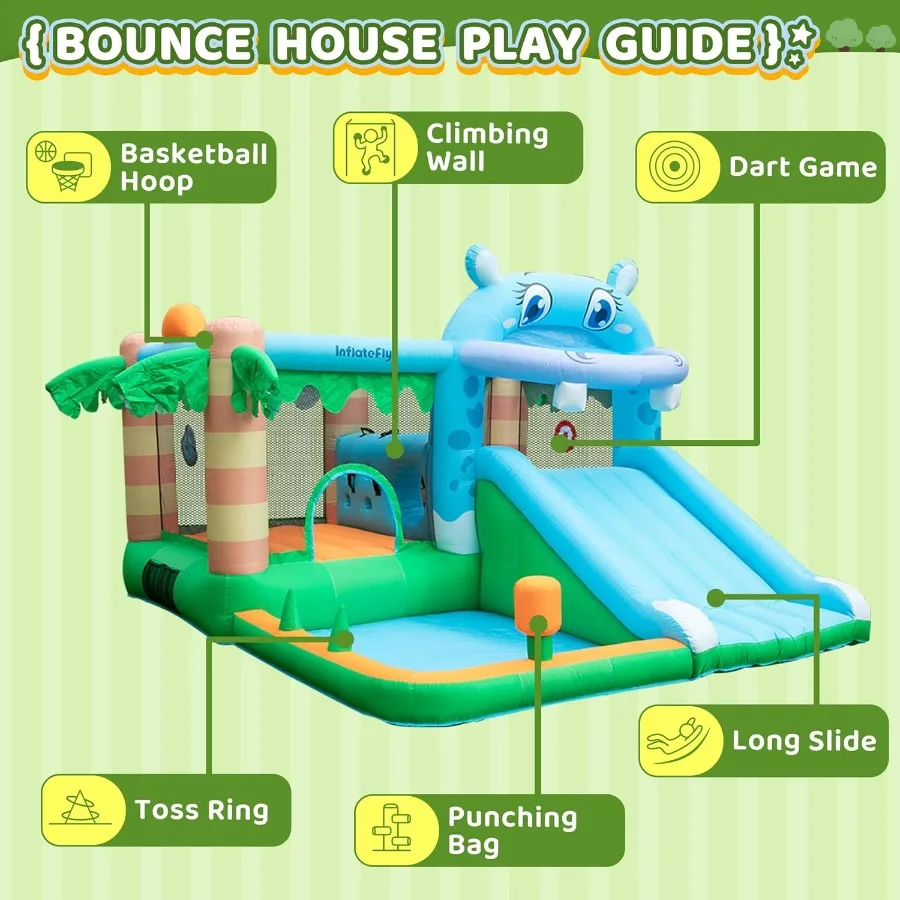 Casa de rebote inflable para castillo de casa de juegos con toboganes de soplador, piscina de pelotas, aro de baloncesto y juego de lanzamiento para húmedo y seco