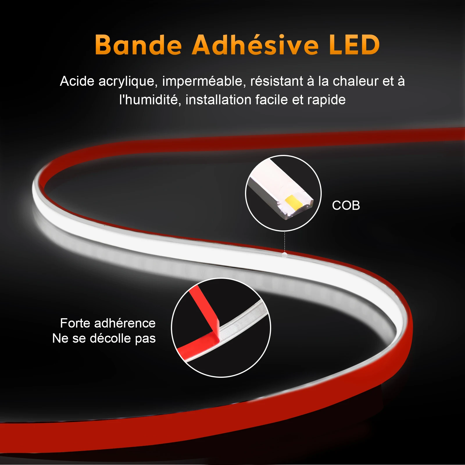 AC 220V COB Adhesive Bright LED Strip Light with EU Power Plug 1M 2M 3M 5M 10M IP67 Waterproof Tape Warm White Cold White