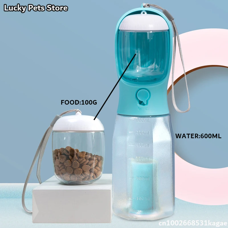 600ml Portable Dog Water Bottle with Poop Bag Dispenser Pet Feeder for Cat Dog Bowl Outdoor Puppy Drinking Bowl Food Container