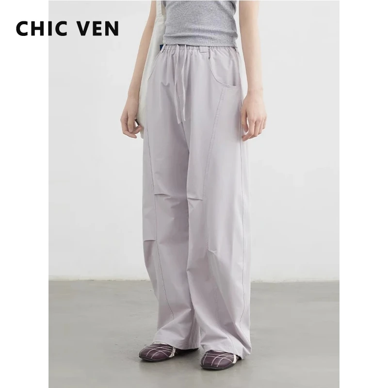 

CHIC VEN Новые женские брюки: однотонные, свободные, повседневные, рабочие, с высокой талией, широкие штанины, быстросохнущие, спортивные, летние 2026