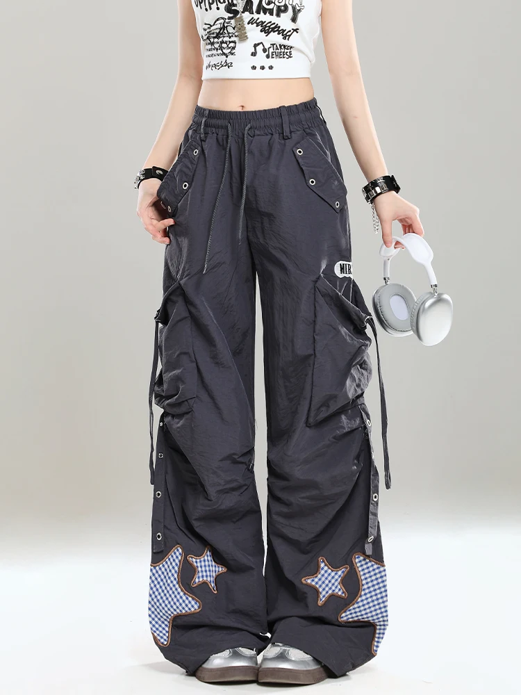 American Design Loose Women's Summer Star Printed Casual Pants Straight Leg Workwear Trousers Cool Bf Lazy Style Drapey