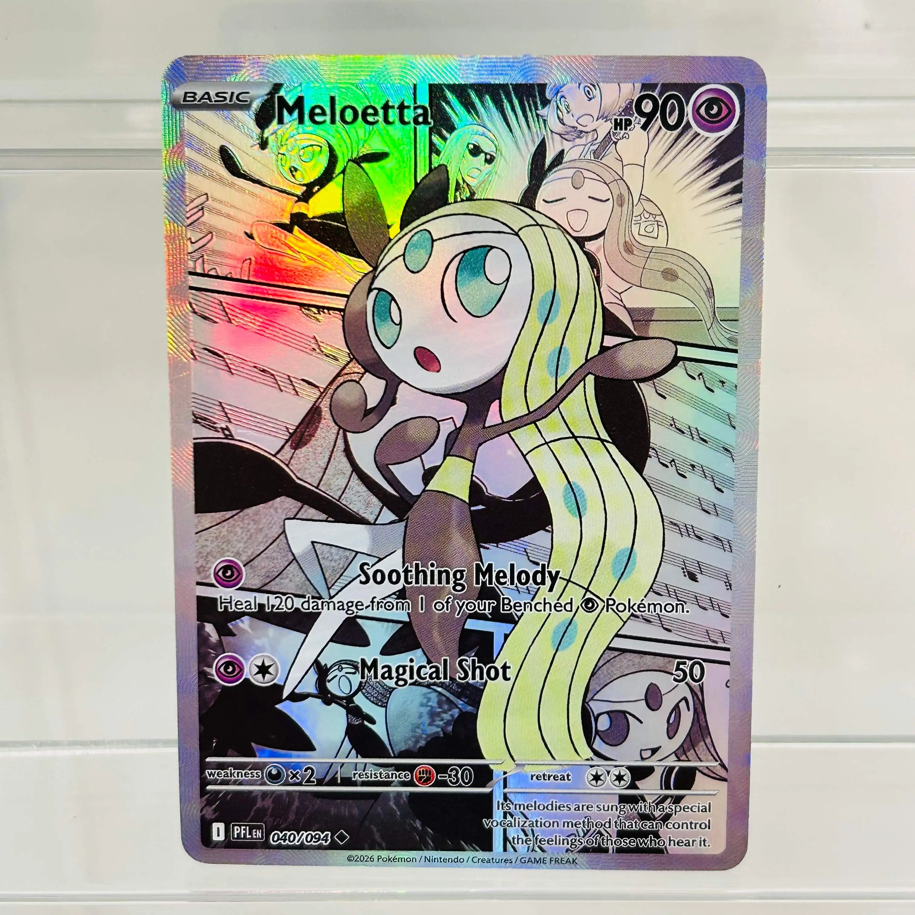 

Pokemon English Meloetta 040/094 DIY Holographic Foil Card, Perfect Condition Premium Anime Collection Card