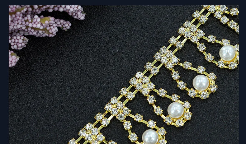 10 Meter Strass-Glitzerkristall-Diamantkette mit Eingelegten Perlen, DIY-Bastelbedarf, Geschenkdekoration, Taschen-, Hut- und Kleidungszubehör – Detail 5