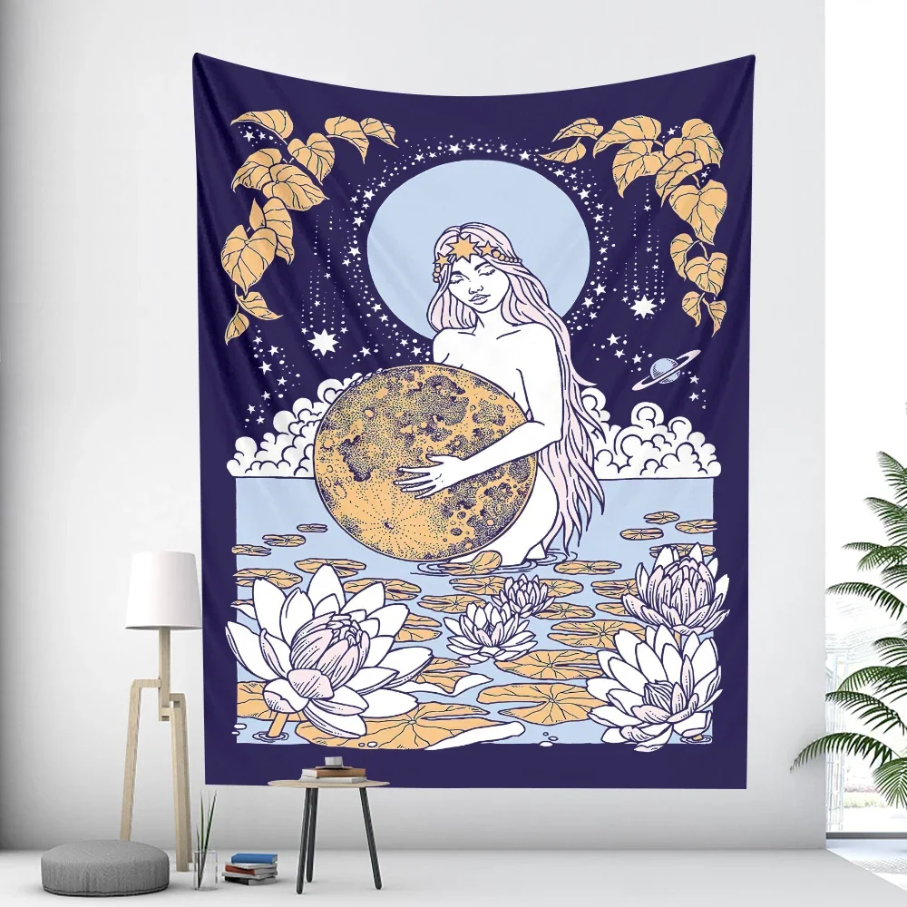 Cute girl tarot card psychedelic scene pink home decoration tapestry hippie bohemian decoration bedroom wall decoration