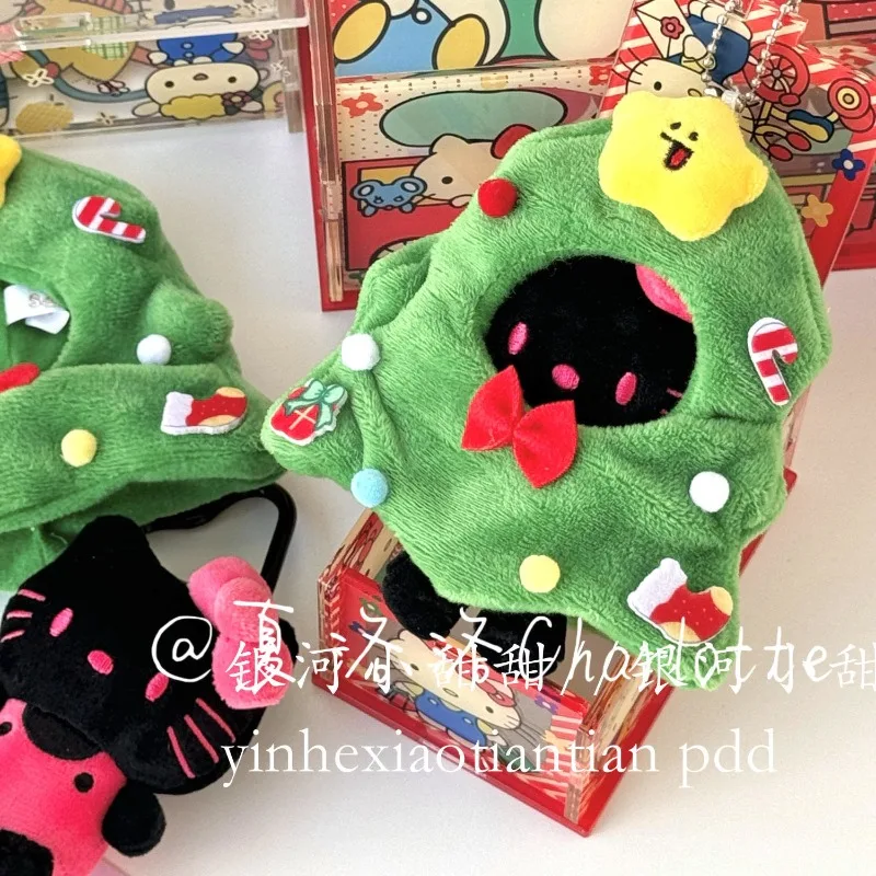 New Kawaii Christmas Tree Hello Kitty Black Skin Headband Plush Bag Pendant Anime Cute Girly Heart Sanrios Keychain Hanging Gift