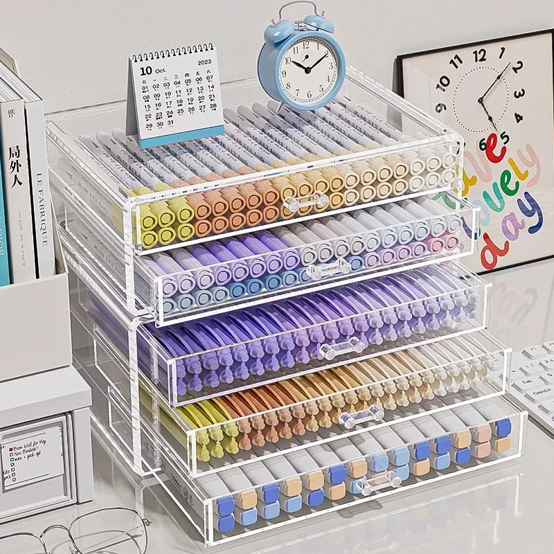 

Acrylic Marker Storage Box Transparent High Capacity Holder Case for Kids Crayons Colored Pencils Painting Art School Supplies
