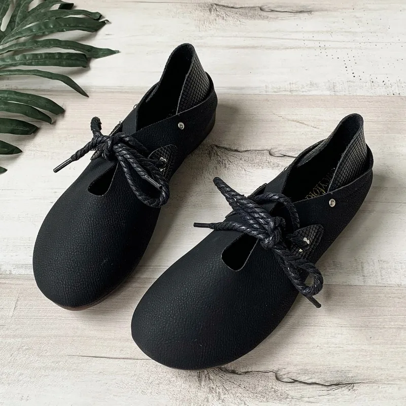 Women's Single Shoes Spring and Autumn New Retro Lowheeled Lace-up Oxford Shoes Fashion Comfortable Anti-slip Wear Leather Shoes