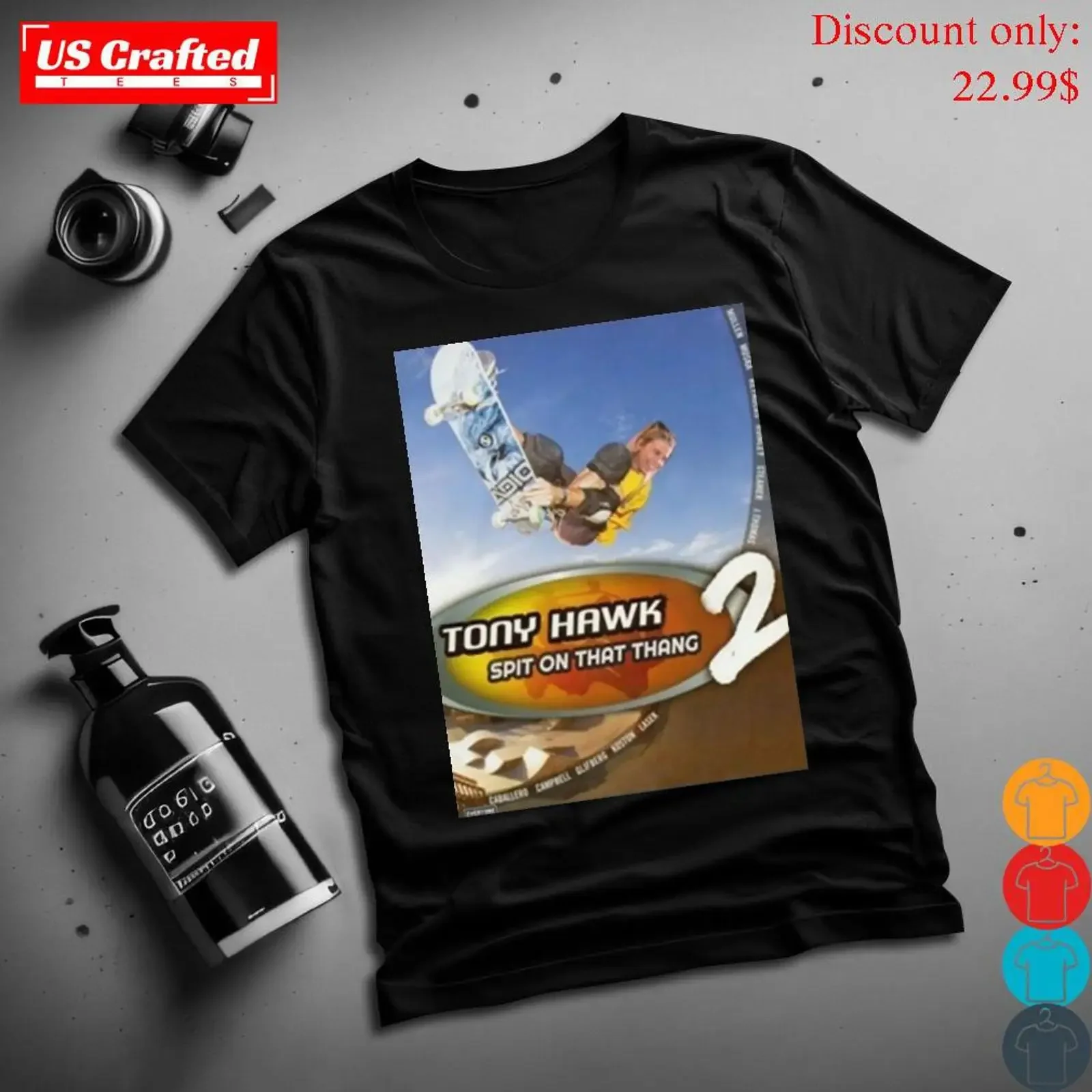 Camiseta con estampado de Tony Spit On That Thang 2 de Hawk Tuah Pro Skater, estilo vintage, lavada, suave, versátil, transpirable, elegante, streetwear para hombre