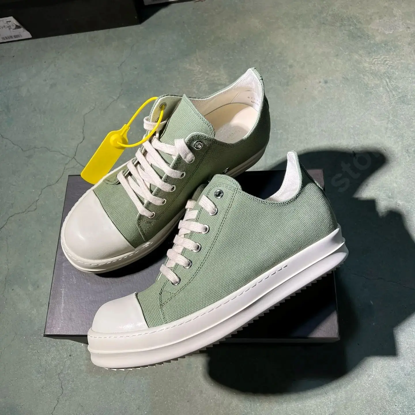 Ricks Shoe Women Canvas Shoes Army Green Men Casual Shoes Owens Sneaker RO Low Top Shoes Thick Sole Shoes Flat Laces Sport Shoes