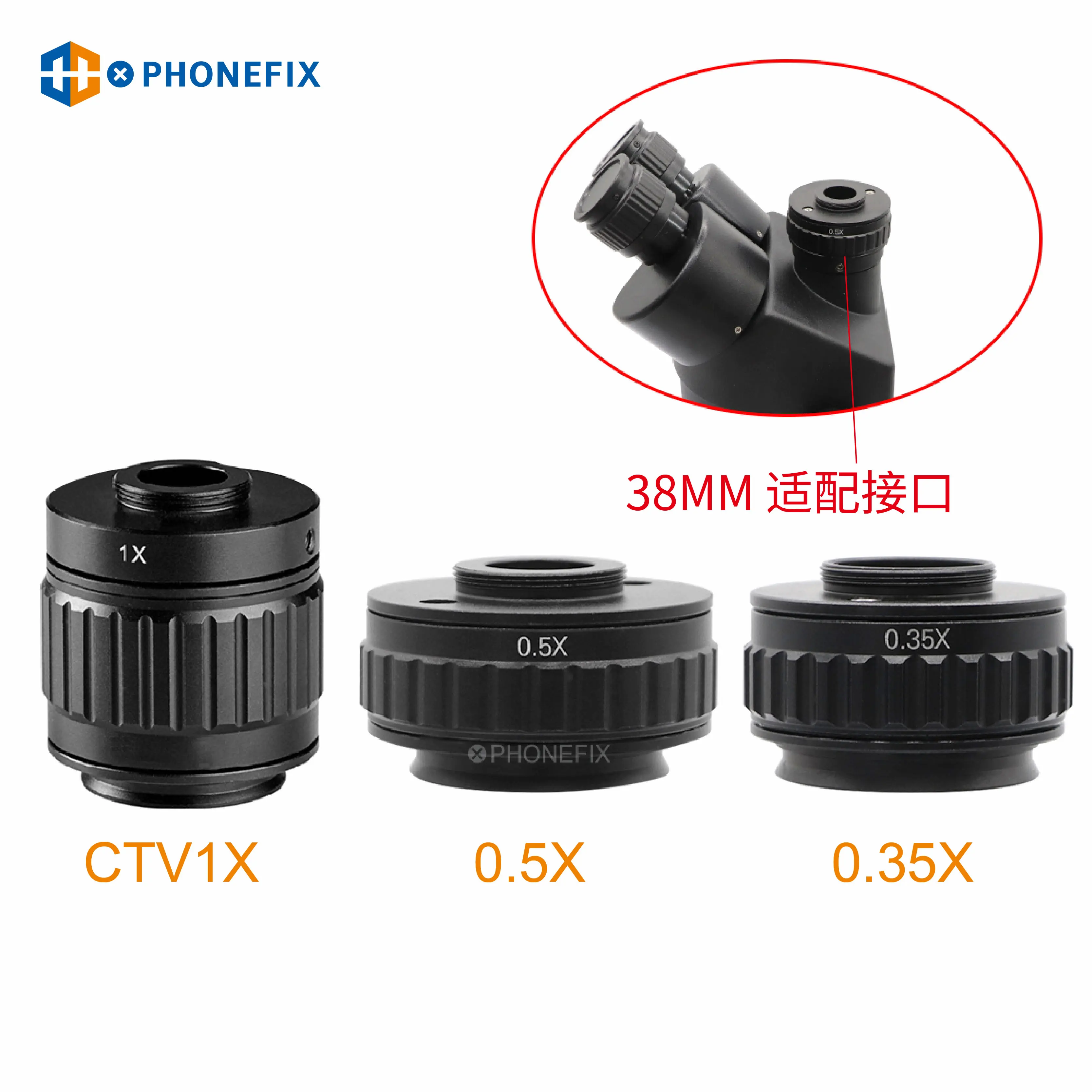 Adaptador de cámara ajustable para microscopio estéreo Trinocular, adaptador de montaje en C de anillo 1X 0,35x 0,5X, Instalación en C