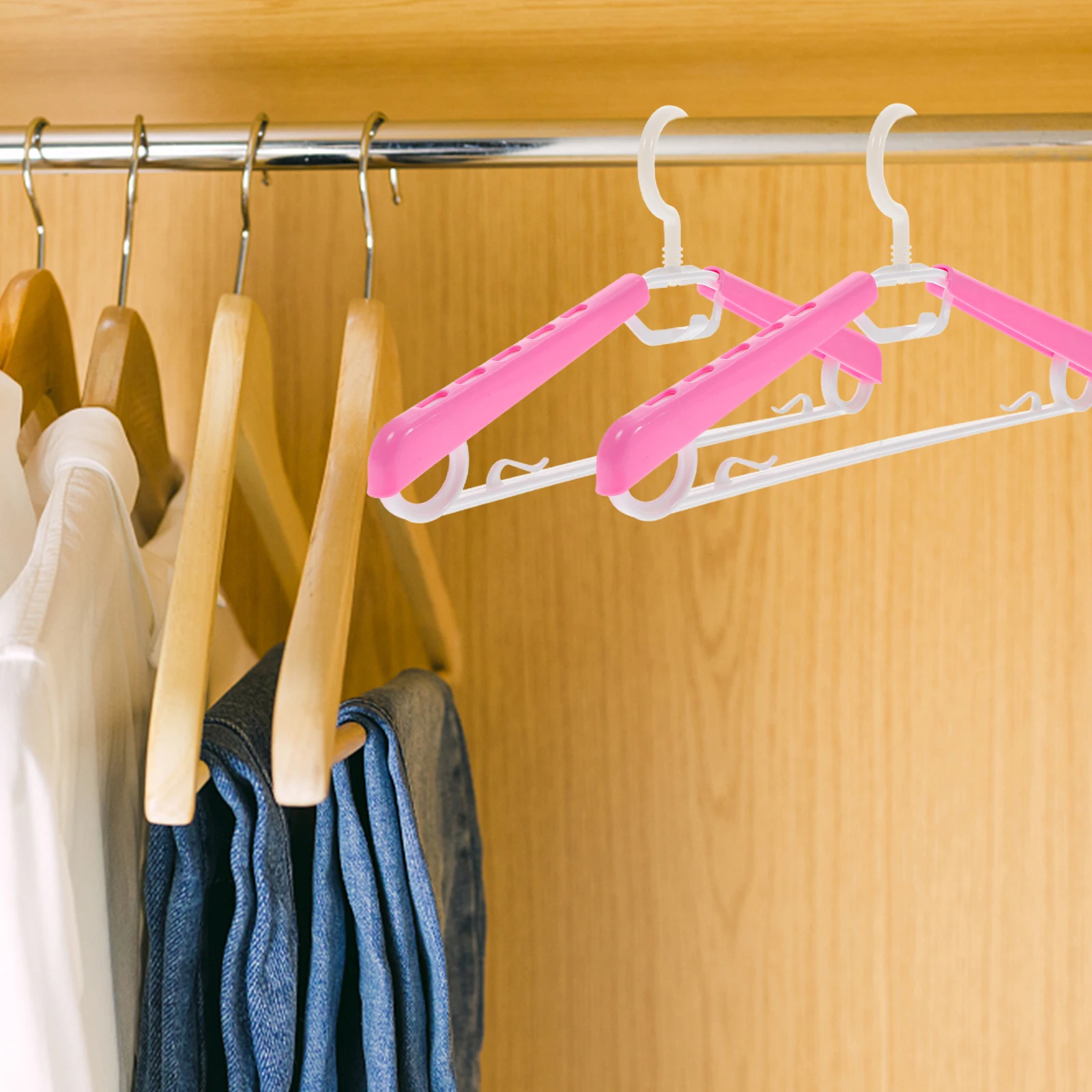 

Adjustable Clothes Hangers ABS Space Saving No Bump Extra Wide Pink Steel Wire Pant Rack Drying Laundry Closet Organizer Plastic