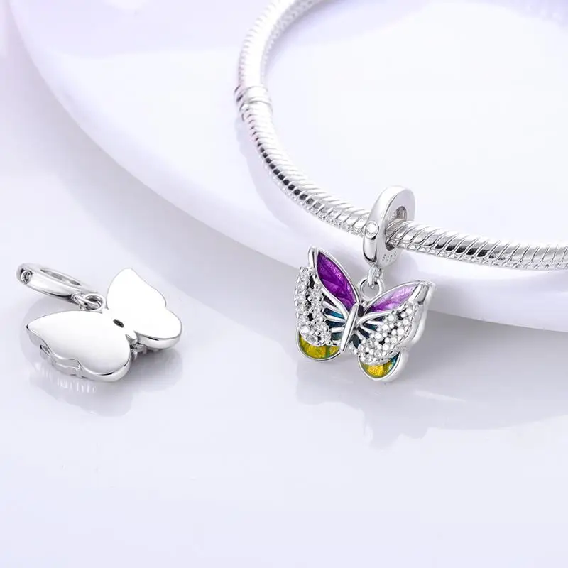 حقيقي 925 فضة فراشة اليعسوب سحر الخرز ل 3mm الأصلي سوار DIY صنع المجوهرات هدية