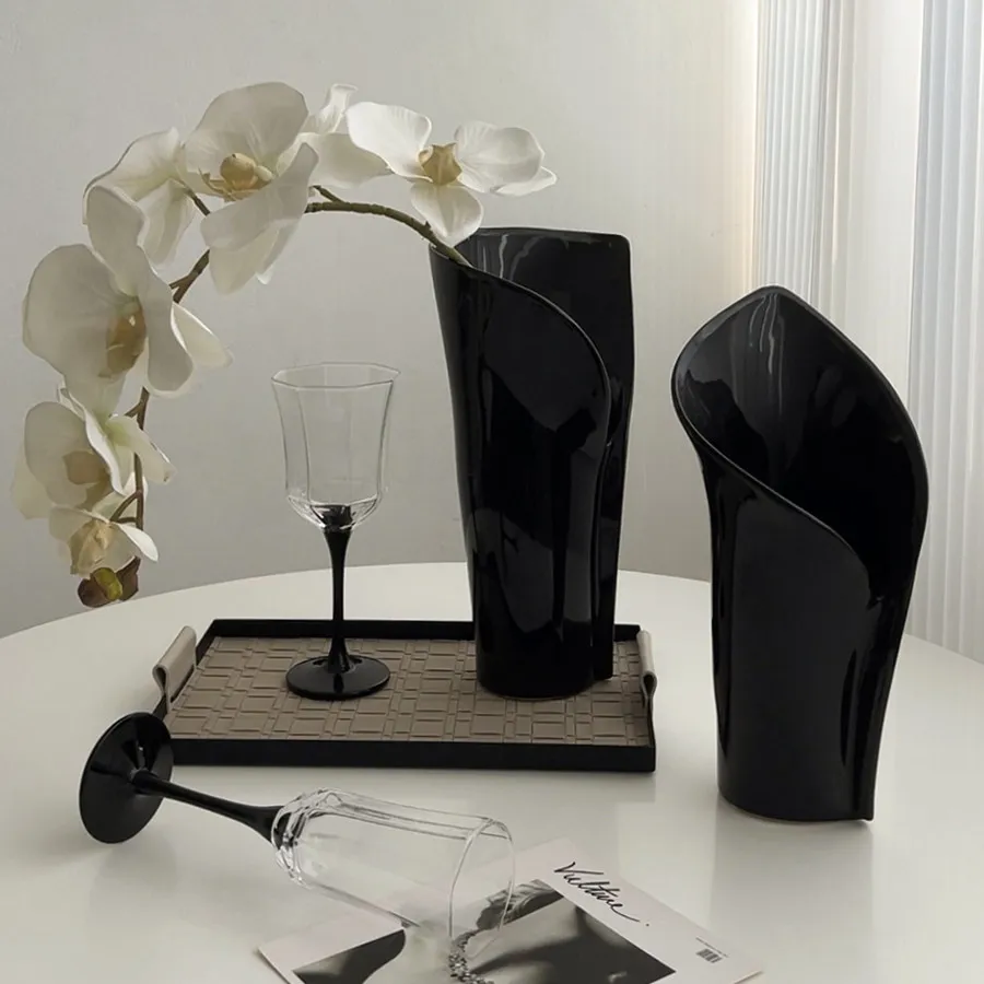 LIVETAI Italian Light Luxury Calla Lily Ceramic Vase Large Irregular Flower Arrangement for Living Room Coffee Table Home Decor