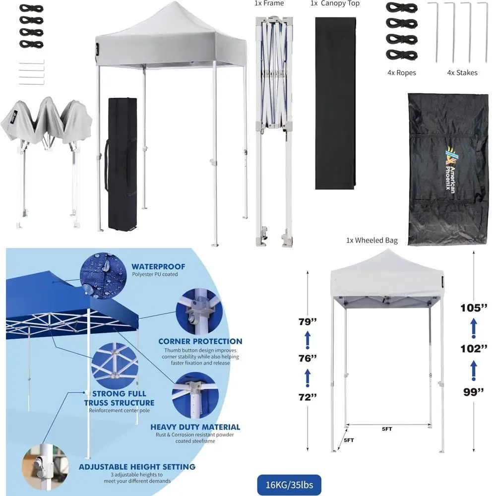 

Portable Outdoor Instant Sun Shelter 5x5 Pop Up Tent for Beach and Commercial Use - White