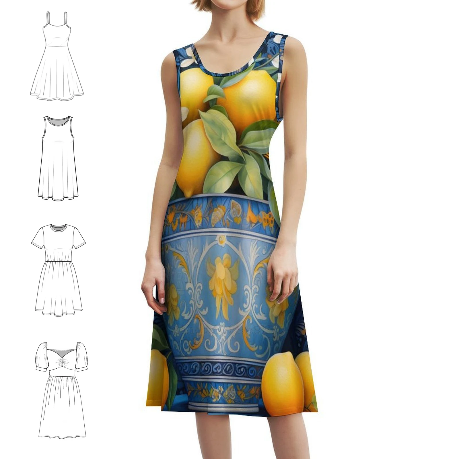 

Luscious Lemon Harvest Women's Elegant Party Dress A-Line Dress With Short/Long/Sleeveless Options Lemon Tree Lemonade Citrus