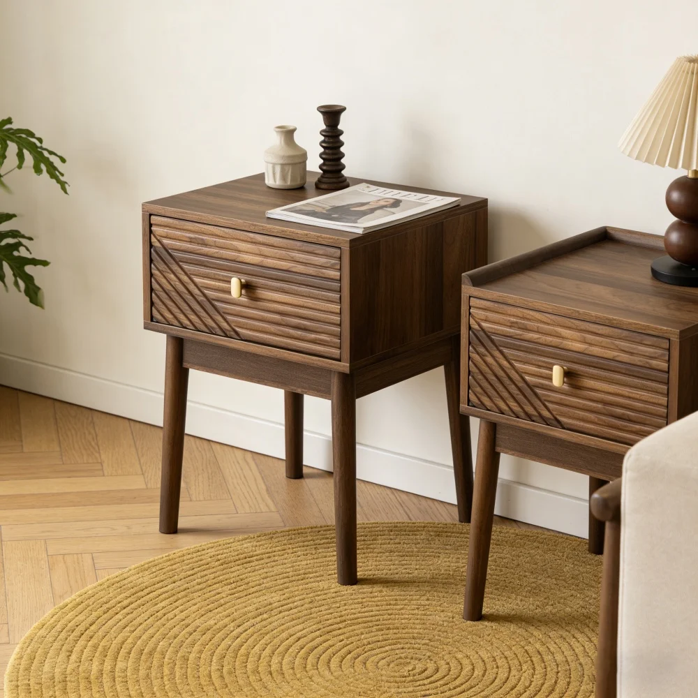 Medieval modern style walnut bed cabinet, bedroom bedside ta