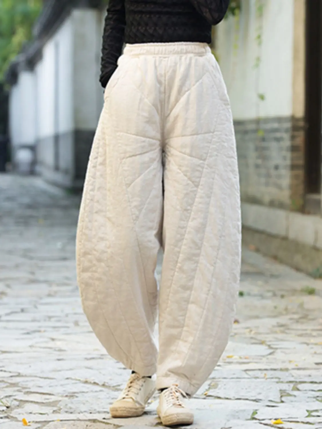 2025 winter women's original loose slacks cotton and linen yoga bloomers with cotton warm and wide-leg trousers XT1623
