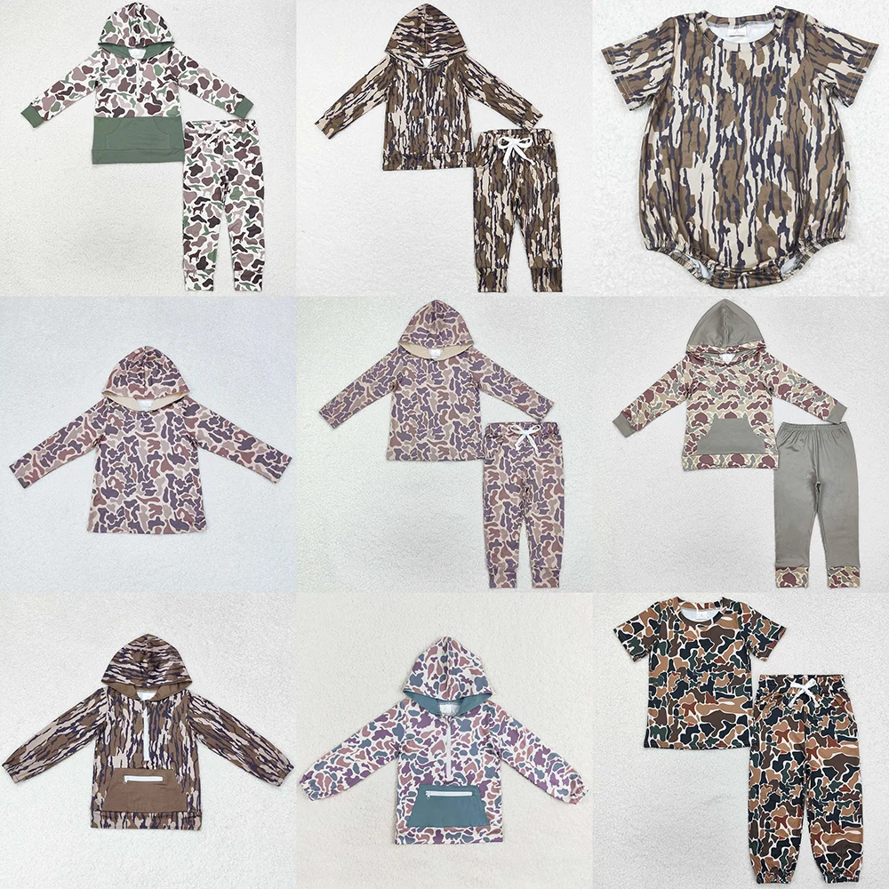 New Fashion Kids Designer Clothes Boys Camo Hooded Tops Boutique Girls Boys Clothes Baby Rompers Sibling Hoodies Tops Pants Sets