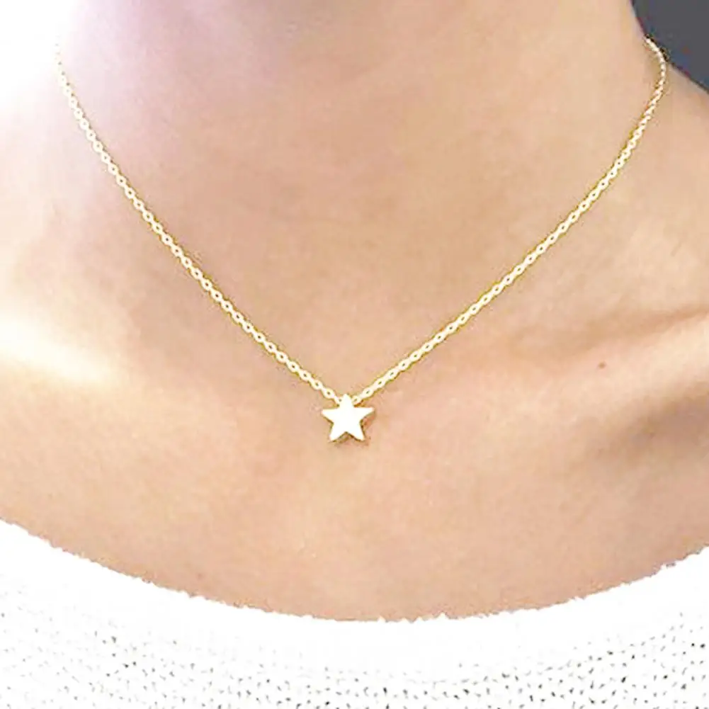 Necklace for Women Simple Anti-rust Women Five Point Star Shape Clavicle Chain for Dating Wedding Party Gift