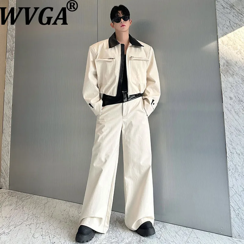 WVGA Niche Designer Color-Block Patchwork Zipper Large Pocket Short Casual Wide-Leg Pants Set Two Colors W15224