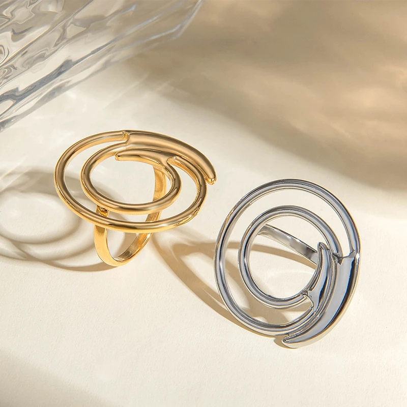 

PRISCA | Stainless Steel Ring for Women. Irregular Thread Circle.Simple Line Wedding Jewelry.1Pcs.18k Gold.High Quality.New