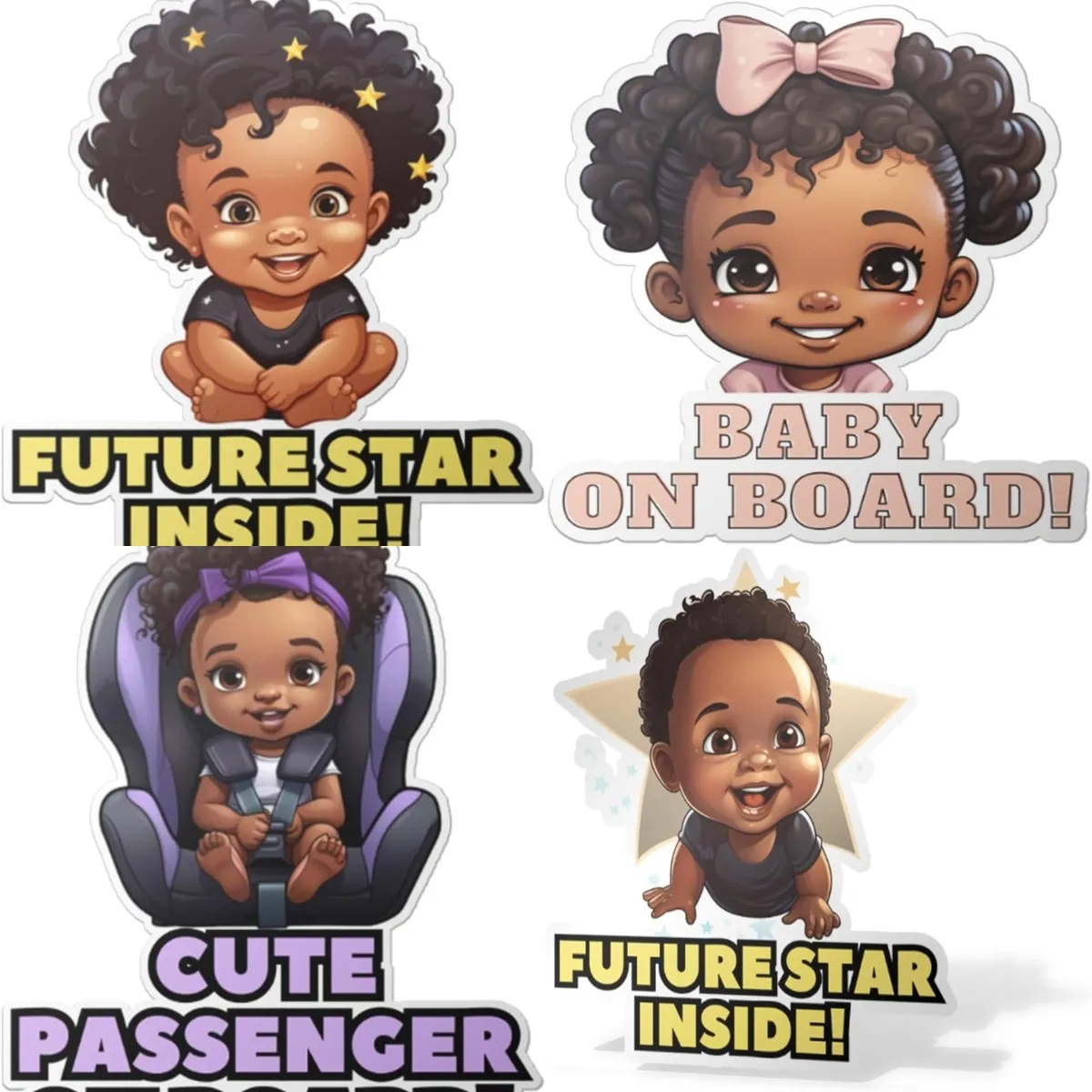 Baby On Board Sticker  - Ideal  Car Accessories for Parents with Babies - AdorableBoy,  Girl - Cartoon Style Art Pattern