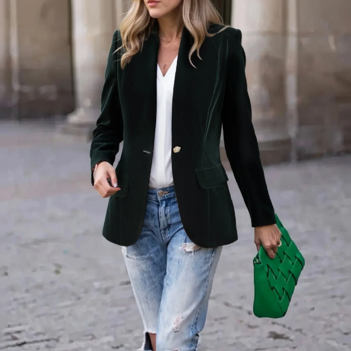 Dámský slim fit manšestrový sako s dlouhým rukávem, elegantní krátká bunda s dlouhým rukávem, elegantní zimní kabát, podzimní módní klopový kabát - náhled 4