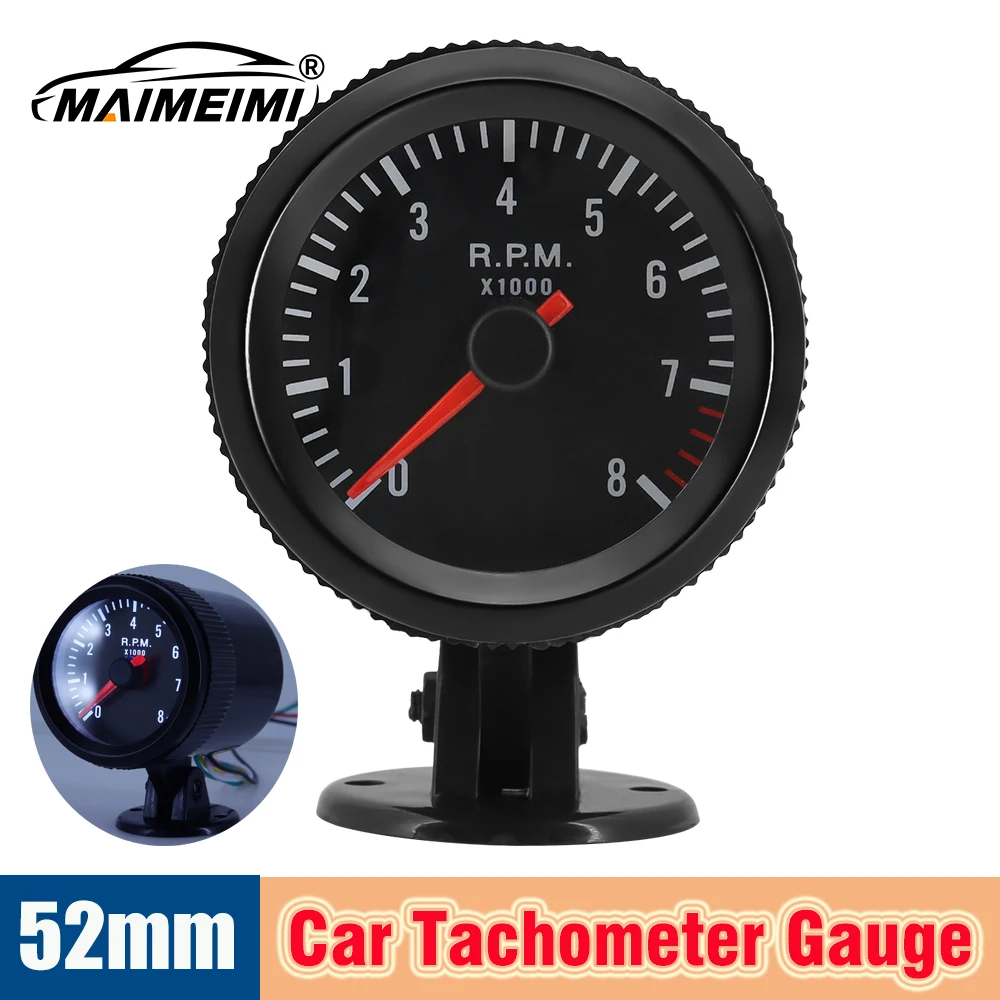

Car Meter Tachometer 0-8000RPM 12V Car Tacho Meter 52mm Analog Black Case With White LED Gauge For 1-8 Cylinders Gasolin Engine