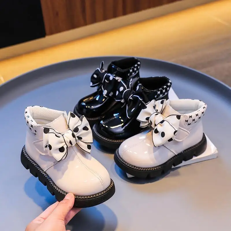 

Kawaii Casual Shoe Fashion Childrens Shoe Kids Leather Boots 2025 Autumn Girls Bow Princess Boots Toddler Ankle Boots Anti Slip