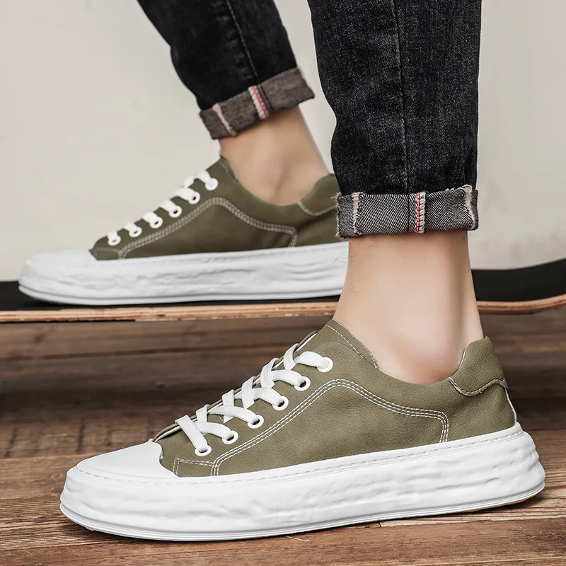 Scarpe da tavola da uomo in vera pelle 2023 autunno nuova tendenza testa tonda pelle bovina casual sport versatile scarpa singola