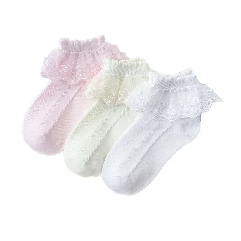 Baby Girl Toddler Kids Socks Breathable Cotton Lace Ruffle Princess Mesh Children Ankle Short Floor Sock Solid White Pink Yellow