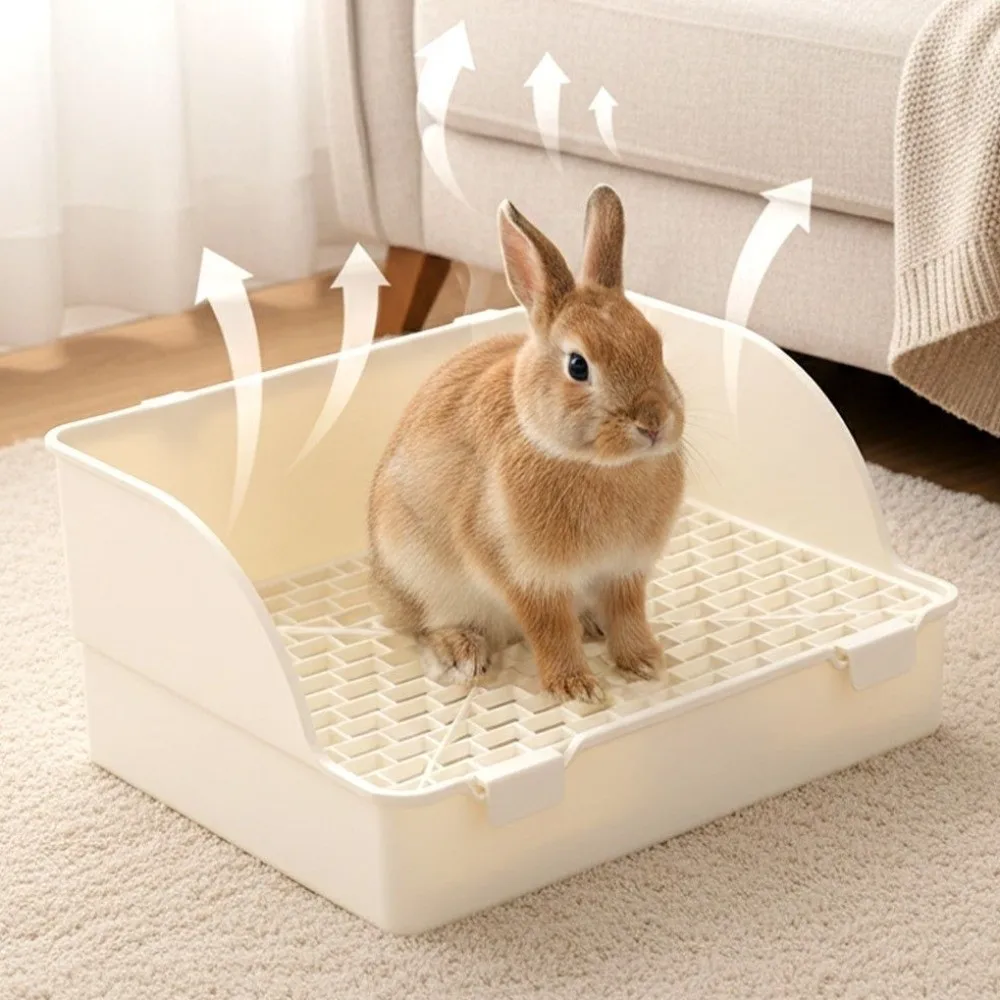 Splash-Proof Rabbit Litter Tray Anti-spill Rectangular Animal Potty Trainer Plastic Detachable Pet Toilet Box Pet Supplies