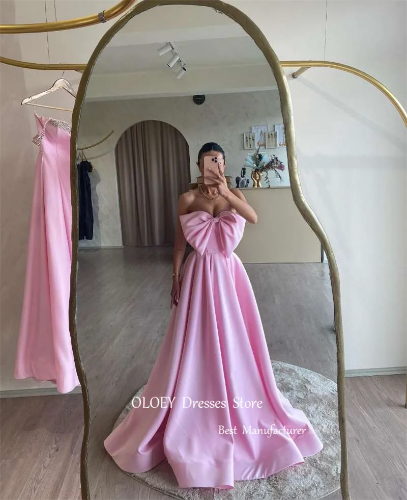 OLOEY-vestidos de noite rosa para mulheres, cetim, vestidos longos de baile, vestido de festa formal, Dubai, árabe, 2022