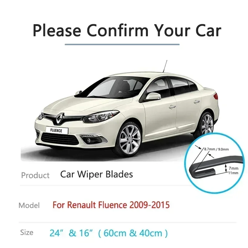For Renault Fluence Samsung SM3 2009~2015 Front Frameless Wiper Blades Cleaning Windshield Windscreen Window Washers Accessories